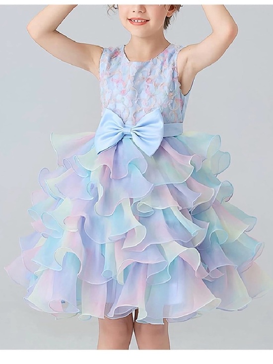 SHEIN Other - SHEIN Pastel Ruffle Bow Party Dress for Girls - Blue, Pink, Lavender Size 110 4T